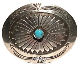 Vintage Navajo Silver Turquoise Bead Artisan Native Tribal Oval Belt Buckle