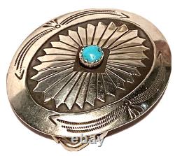 Vintage Navajo Silver Turquoise Bead Artisan Native Tribal Oval Belt Buckle