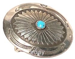 Vintage Navajo Silver Turquoise Bead Artisan Native Tribal Oval Belt Buckle