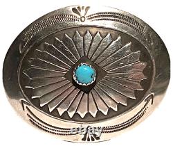 Vintage Navajo Silver Turquoise Bead Artisan Native Tribal Oval Belt Buckle