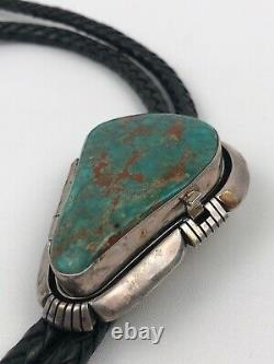 Vintage Navajo Silver & Turquoise Pop Up Locket Bolo Tie SIGNED Herman Vandever