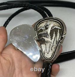 Vintage Navajo Silver & Turquoise Pop Up Locket Bolo Tie SIGNED Herman Vandever