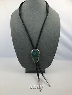 Vintage Navajo Silver & Turquoise Pop Up Locket Bolo Tie SIGNED Herman Vandever