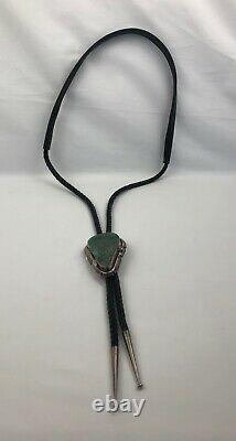 Vintage Navajo Silver & Turquoise Pop Up Locket Bolo Tie SIGNED Herman Vandever