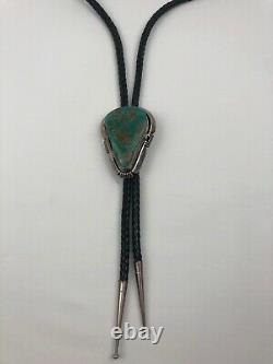 Vintage Navajo Silver & Turquoise Pop Up Locket Bolo Tie SIGNED Herman Vandever