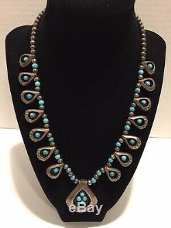 Vintage Navajo Silver Turquoise Reversible Shadowbox Squash Blossom New Mexico