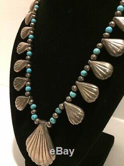 Vintage Navajo Silver Turquoise Reversible Shadowbox Squash Blossom New Mexico