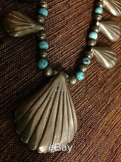 Vintage Navajo Silver Turquoise Reversible Shadowbox Squash Blossom New Mexico