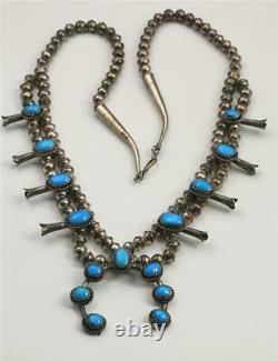 Vintage Navajo Silver Turquoise Squash Blossom Necklace Dainty Naja 22 Length