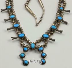 Vintage Navajo Silver Turquoise Squash Blossom Necklace Dainty Naja 22 Length