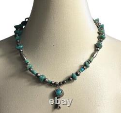 Vintage Navajo Silver Turquoise Squash Blossom Pendant Necklace 19