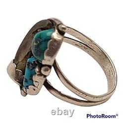 Vintage Navajo Silver campitos Turquoise Ring with Handcrafted BadgerClaw sz7.5
