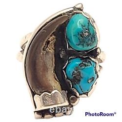 Vintage Navajo Silver campitos Turquoise Ring with Handcrafted BadgerClaw sz7.5