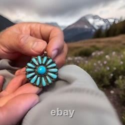 Vintage Navajo Sleeping Beauty Turquoise Petit Point Sterling Silver pendant