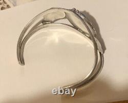 Vintage Navajo Solid Sterling Silver Candelaria Turquoise Cuff Bracelet Rare