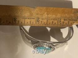 Vintage Navajo Solid Sterling Silver Candelaria Turquoise Cuff Bracelet Rare