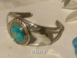 Vintage Navajo Solid Sterling Silver Candelaria Turquoise Cuff Bracelet Rare