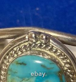 Vintage Navajo Solid Sterling Silver Candelaria Turquoise Cuff Bracelet Rare