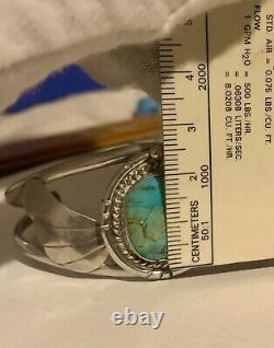 Vintage Navajo Solid Sterling Silver Candelaria Turquoise Cuff Bracelet Rare