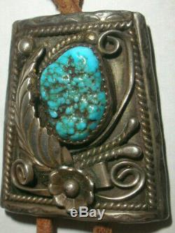 Vintage Navajo Southwestern Bennett Old Pawn Sterling Silver Bolo Turquoise