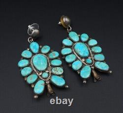 Vintage Navajo Squash Blossom Earrings Turquoise Sterling Silver 2.5 ES2528