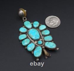 Vintage Navajo Squash Blossom Earrings Turquoise Sterling Silver 2.5 ES2528