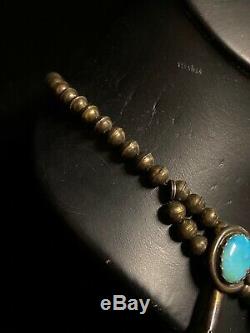 Vintage Navajo Squash Blossom Necklace Sterling Silver & Turquoise 3.2oz