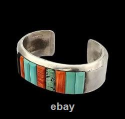 Vintage Navajo Sterling 925 Silver Multi Turquoise Spiny Oyster Heavy Cuff 91g