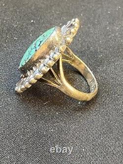 Vintage Navajo Sterling And Turquoise Handmade Ring Signed Bernita Begay Size7.5