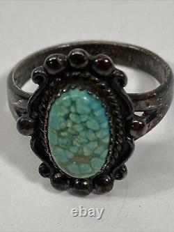 Vintage Navajo Sterling And Turquoise Ring Intricate