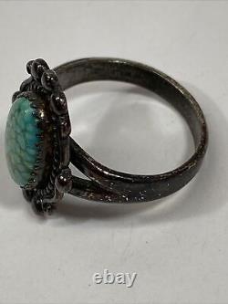 Vintage Navajo Sterling And Turquoise Ring Intricate