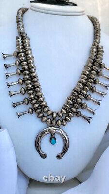 Vintage Navajo Sterling And Turquoise Womens Squashblossom Necklace