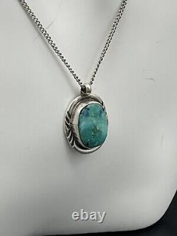 Vintage Navajo Sterling Handmade Natural Turquoise Pendant Necklace 6g