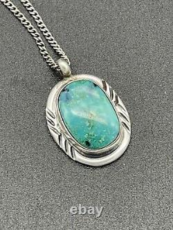 Vintage Navajo Sterling Handmade Natural Turquoise Pendant Necklace 6g