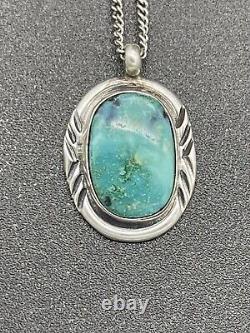 Vintage Navajo Sterling Handmade Natural Turquoise Pendant Necklace 6g