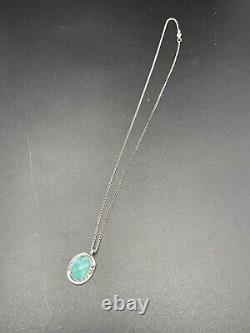 Vintage Navajo Sterling Handmade Natural Turquoise Pendant Necklace 6g