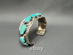 Vintage Navajo Sterling SIlver Turquoise 9 Stones Cuff Bangle Bracelet