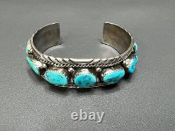 Vintage Navajo Sterling SIlver Turquoise 9 Stones Cuff Bangle Bracelet