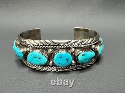 Vintage Navajo Sterling SIlver Turquoise 9 Stones Cuff Bangle Bracelet