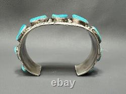 Vintage Navajo Sterling SIlver Turquoise 9 Stones Cuff Bangle Bracelet