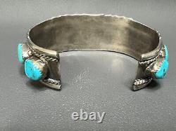 Vintage Navajo Sterling SIlver Turquoise 9 Stones Cuff Bangle Bracelet