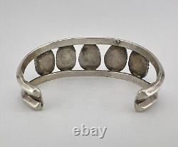 Vintage Navajo Sterling Silver 5 Stone Morenci Turquoise Stamped Cuff Bracelet