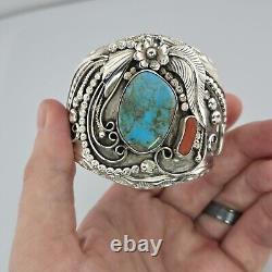 Vintage Navajo Sterling Silver 6.5 Turquoise Coral Cuff Bracelet 70.8 Grams