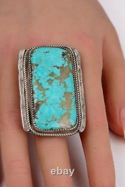 Vintage Navajo Sterling Silver 925 Kingman Turquoise Rectangle Ring Sz 11