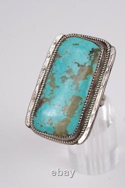 Vintage Navajo Sterling Silver 925 Kingman Turquoise Rectangle Ring Sz 11