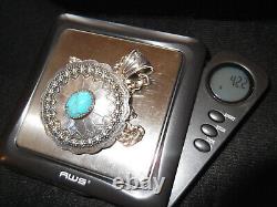 Vintage Navajo Sterling Silver 925 Turquoise Pendant Sterling Box Link Chain 42g