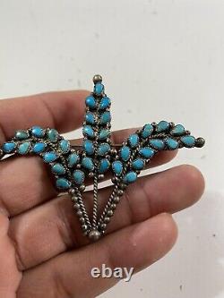 Vintage Navajo Sterling Silver. 925 Turquoise SIgned Roy Leaf Design Pin Brooch