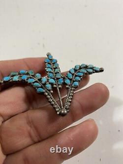 Vintage Navajo Sterling Silver. 925 Turquoise SIgned Roy Leaf Design Pin Brooch
