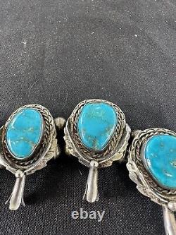 Vintage Navajo Sterling Silver And Turquoise Choker Necklace Handmade Beads