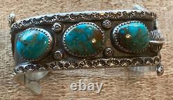 Vintage Navajo Sterling Silver And Turquoise Cuff Bracelet Missing Piece On Side